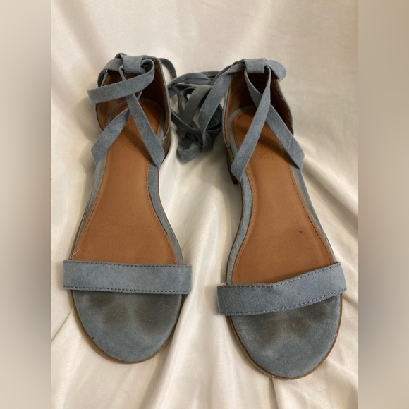 Brash Uli Wrap/Lace Up Sandals Blue Low Block Heel Size 7 - Picture 1 of 7